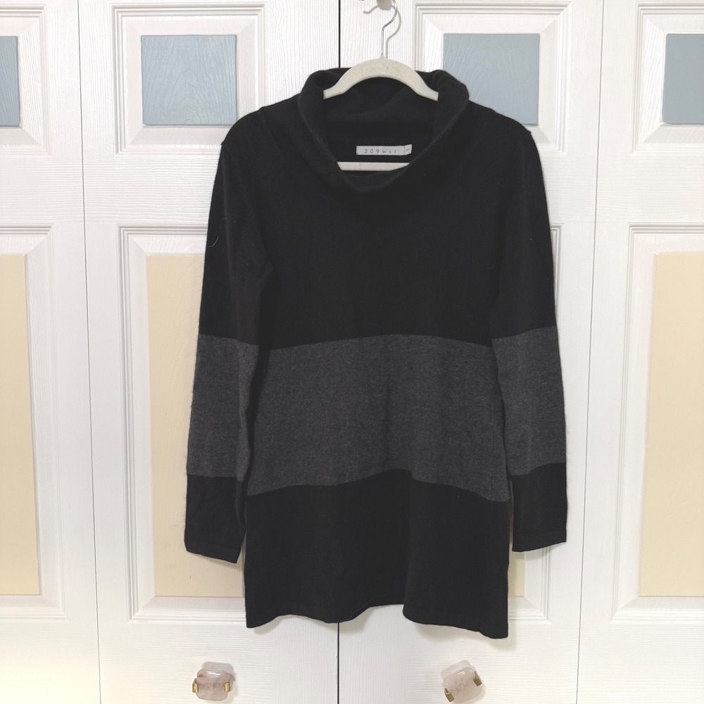 209 WEST Black‎ Grey Colorblock Cowl Neck Cashmere Tunic Sweater Size S